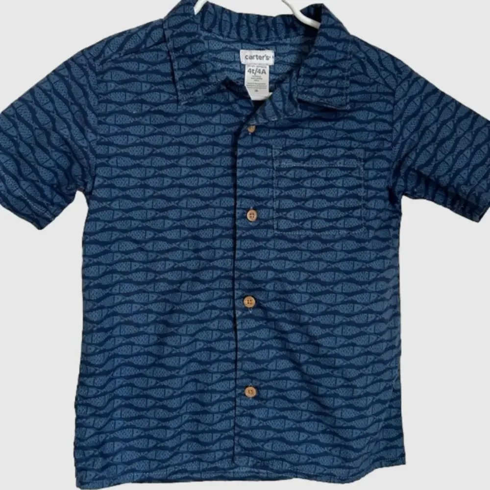 Carters Fish Button Down Shirt Blue Boys 4